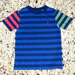 Polo Ralph Lauren Striped Jersey Tee Size 5 Blue Colorblock Boys Cotton Navy